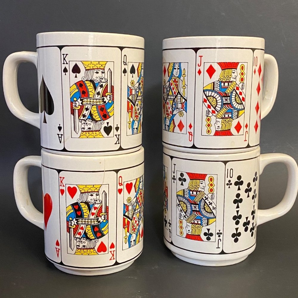 coffee mugs Japan playing cards gambling full house ace spades king hearts VTG s